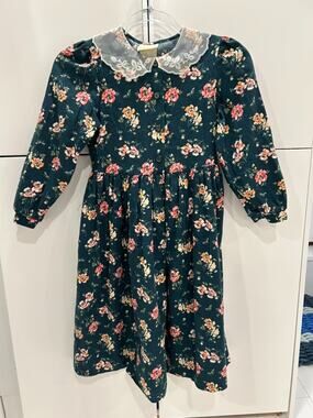 Vintage 80s Laura Ashley Mother & Child Girls 7 Floral Lace Collar Dress UK